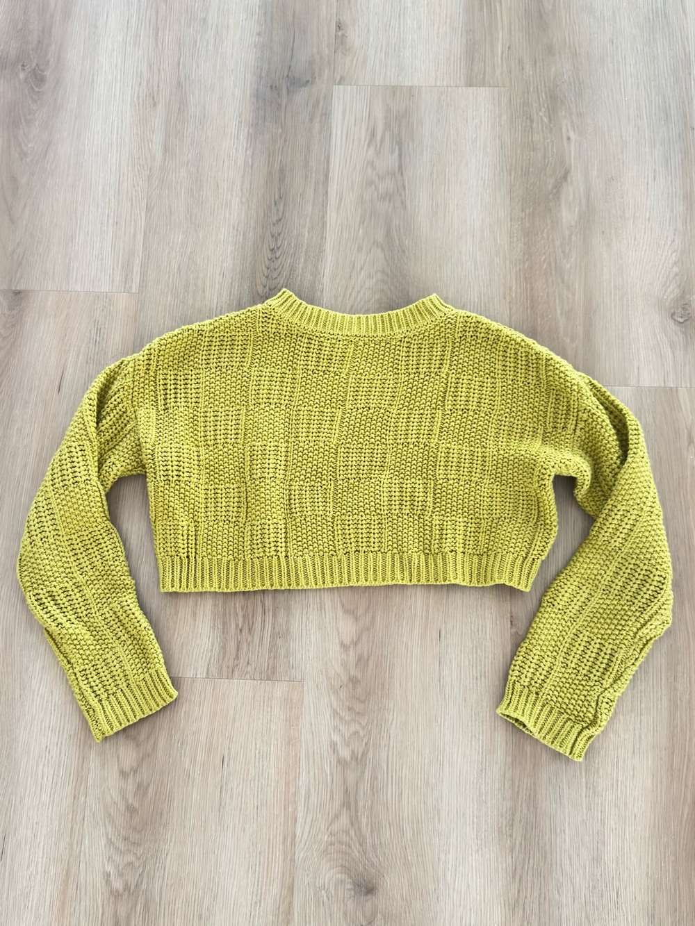 Cropped Crewneck Knit Sweater in Chartreuse
